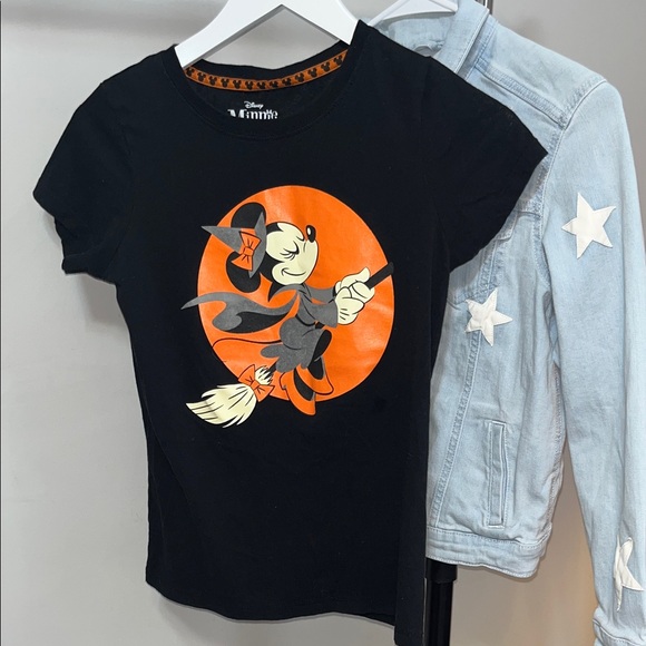 Disney Black and Orange Minnie Mouse Witch Tee Glow in Dark - Picture 4 of 6